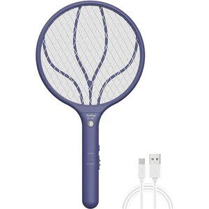 Rechargeable Fly Swatter Racket Handheld Bug Zapper with LED Light, USB Charging